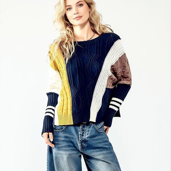 Urban Daizy Sweaters - Bold Moves Colorblock Textured Knit Sweater
